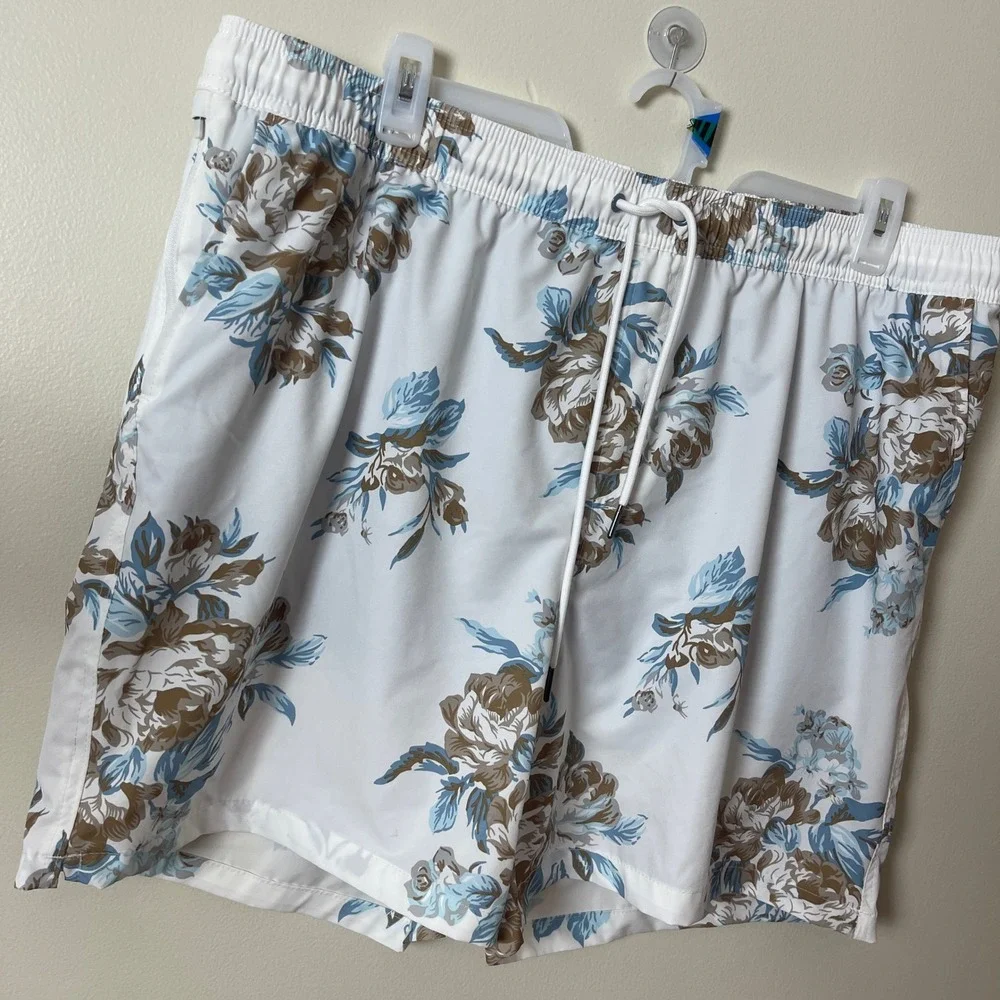 Goodfellow‎ & Co Mens White Floral Swim Trunks 7